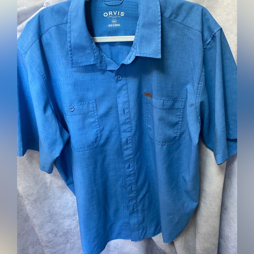 Orvis Men's Casual Blue Button Down Shirt XXL